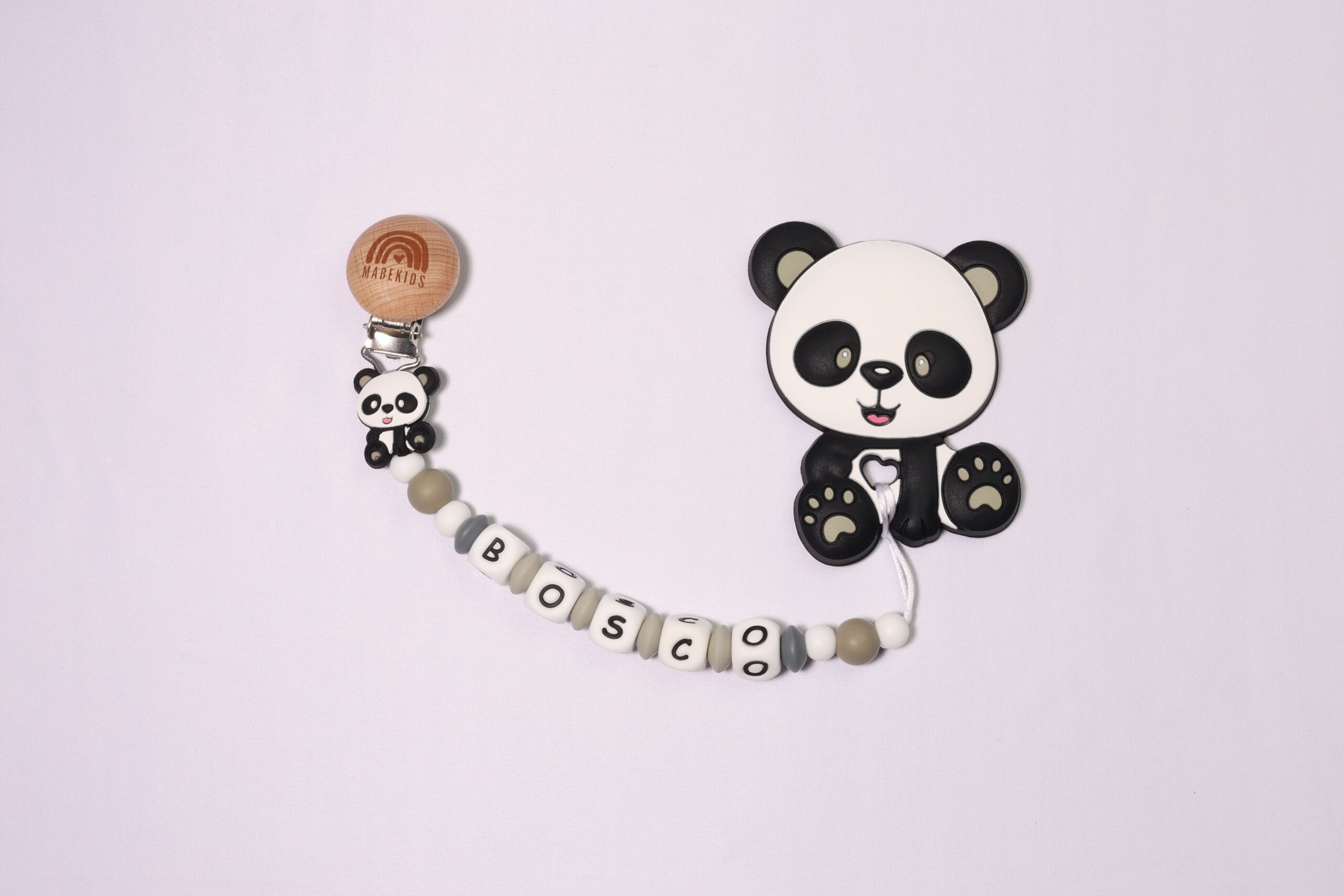 Conjunto Chupetero y Mordedor personalizado Panda Gris