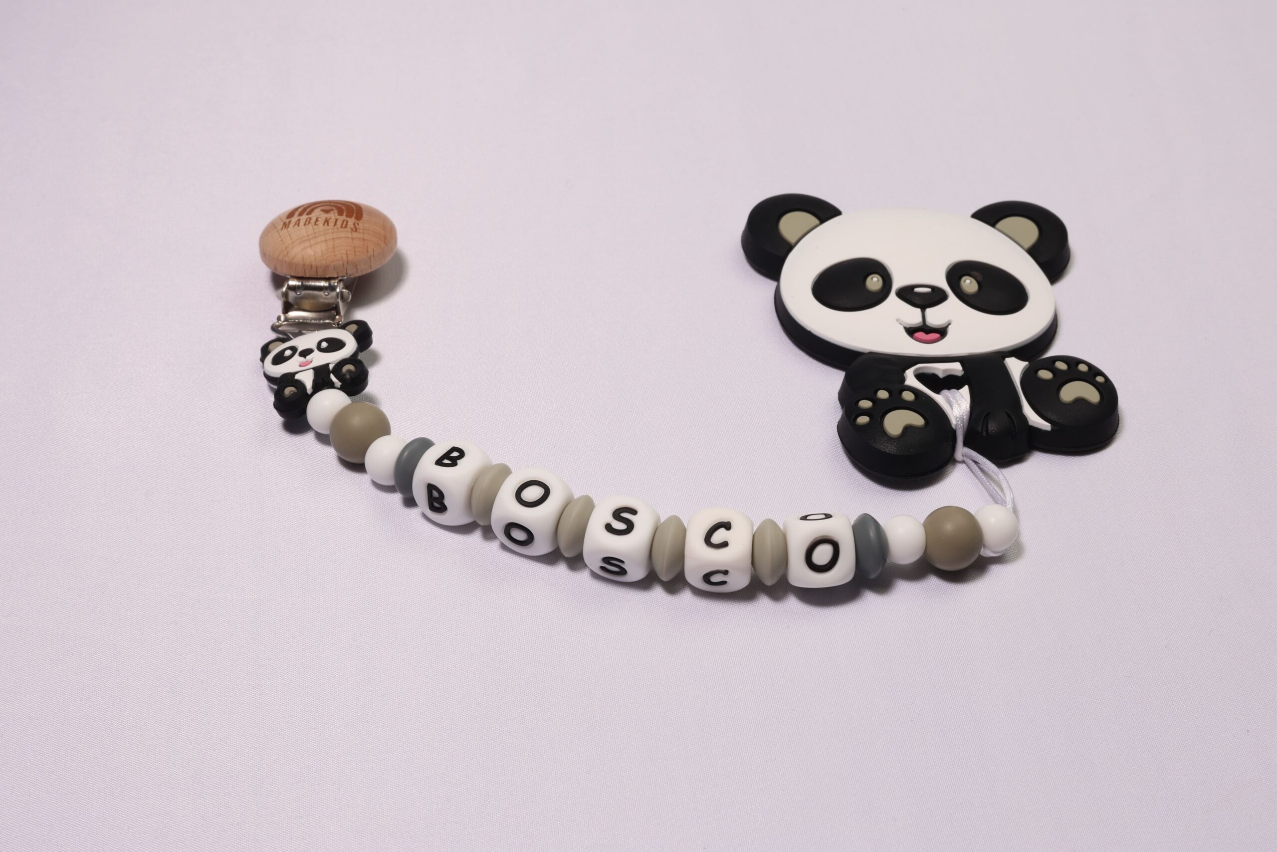 Conjunto Chupetero y Mordedor personalizado Panda Gris - Imagen 2