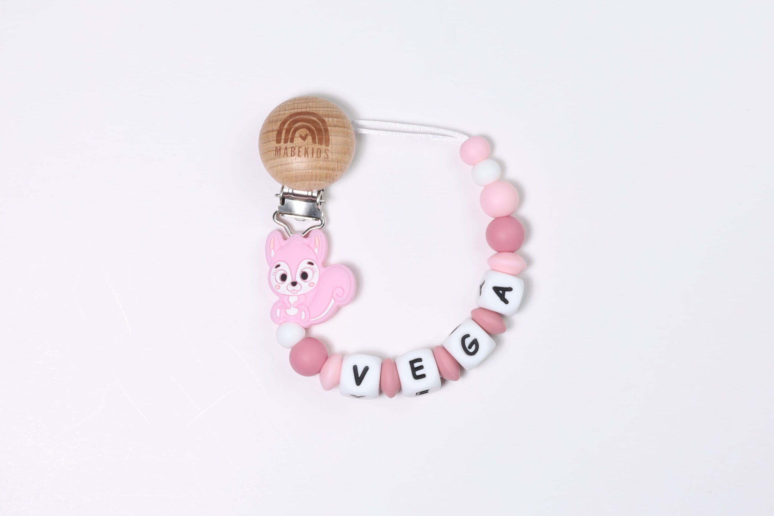 Chupetero Nombre Personalizado silicona Pink Squirrel