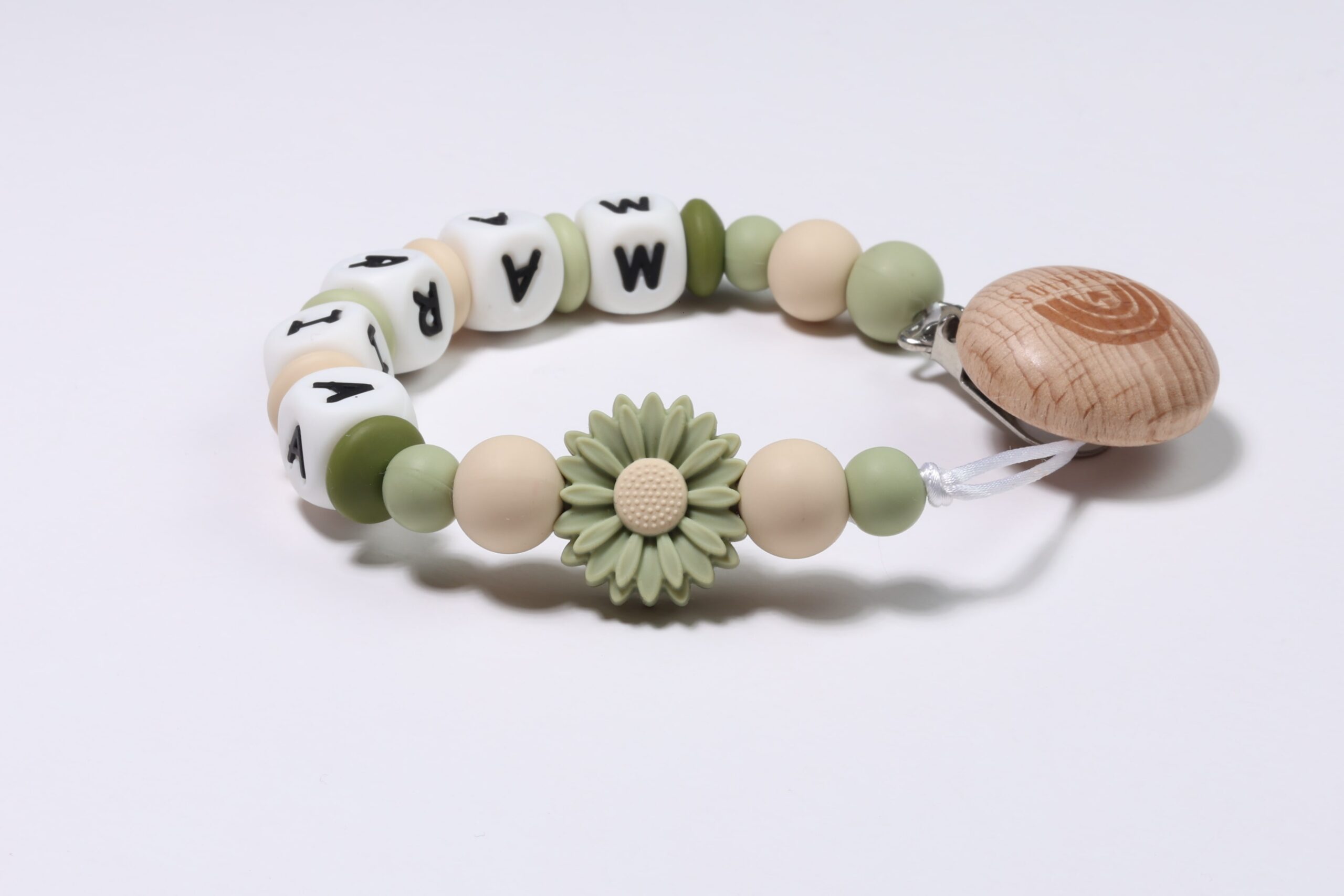 Chupetero Nombre Personalizado silicona Olive Daisy - Imagen 2