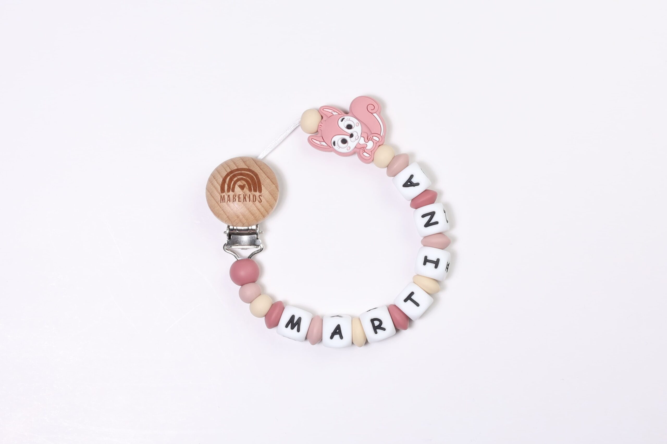 Chupetero Nombre Personalizado silicona Old Pink Squirrel
