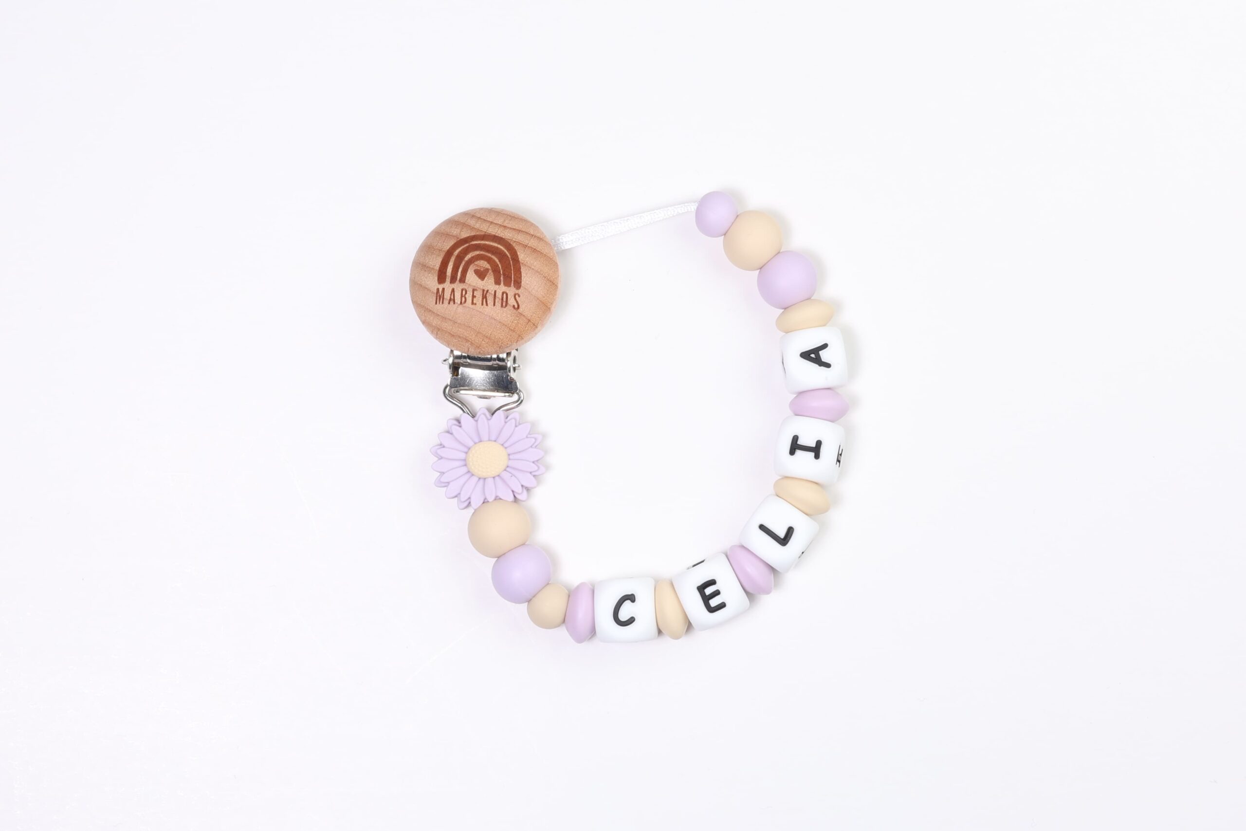 Chupetero Nombre Personalizado silicona Purple Daisy