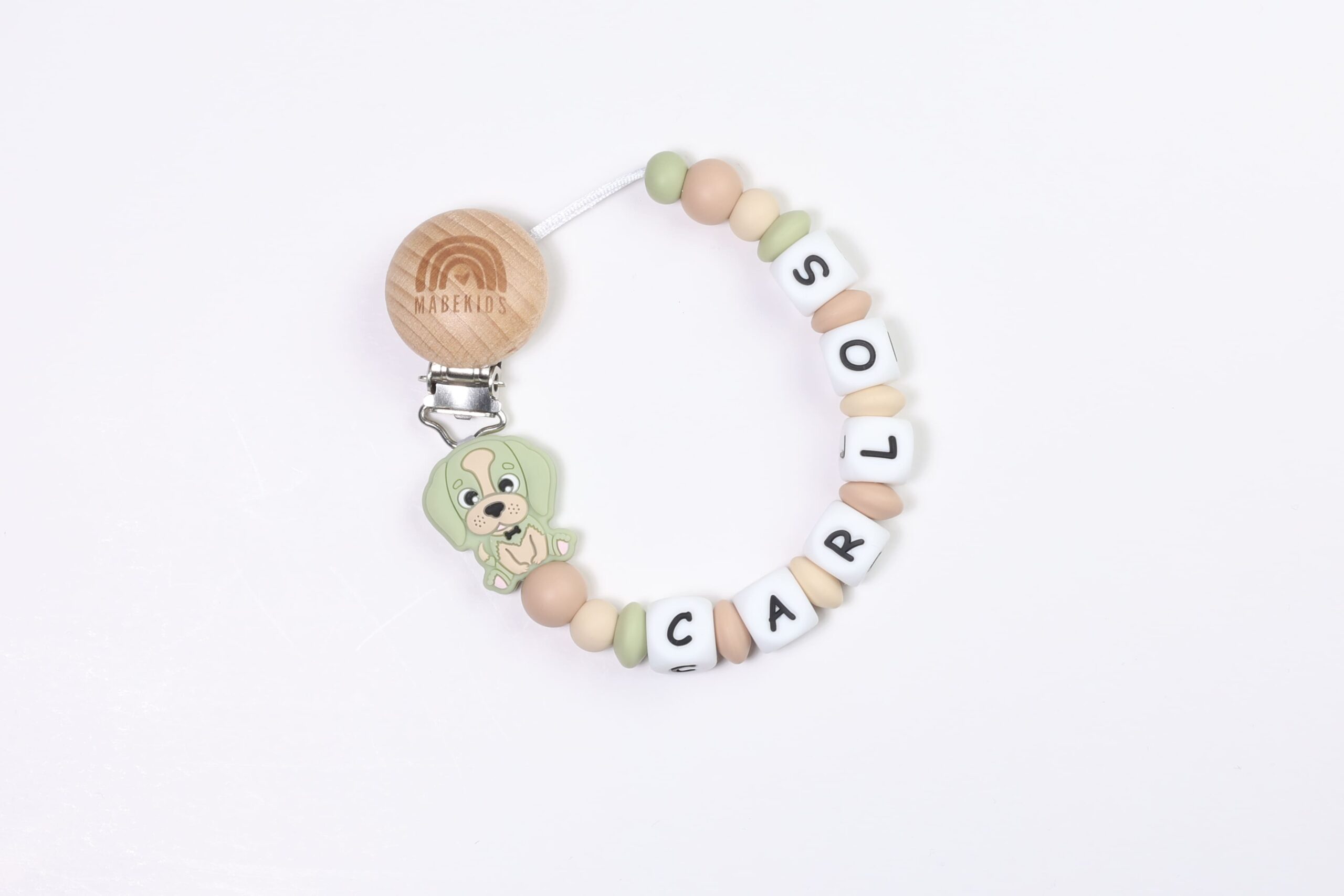 Chupetero Nombre Personalizado silicona Green Dog