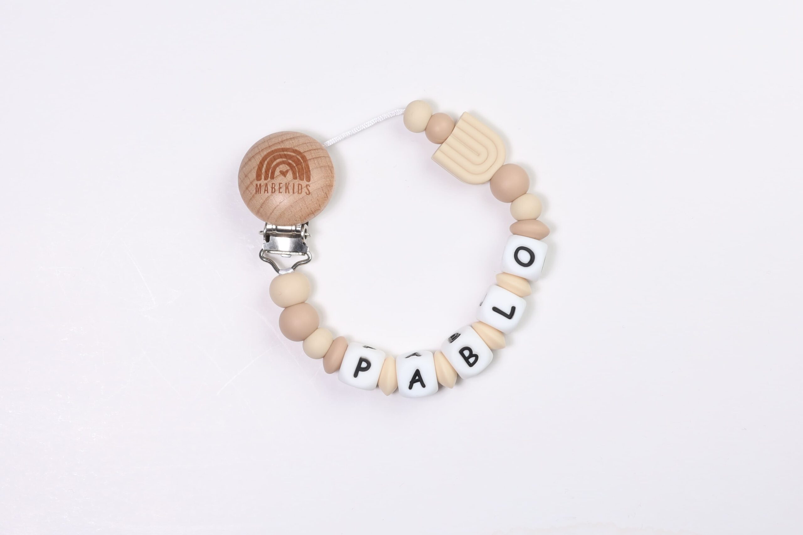 Chupetero Nombre Personalizado silicona Beige Rainbow