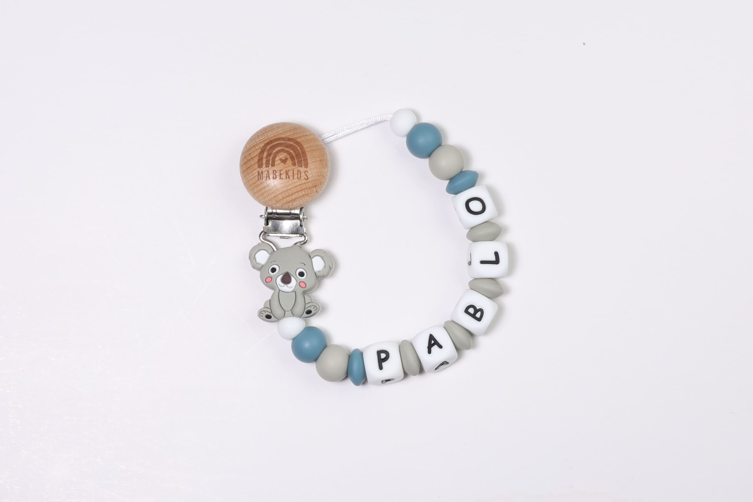Chupetero Nombre Personalizado silicona Gray Koala