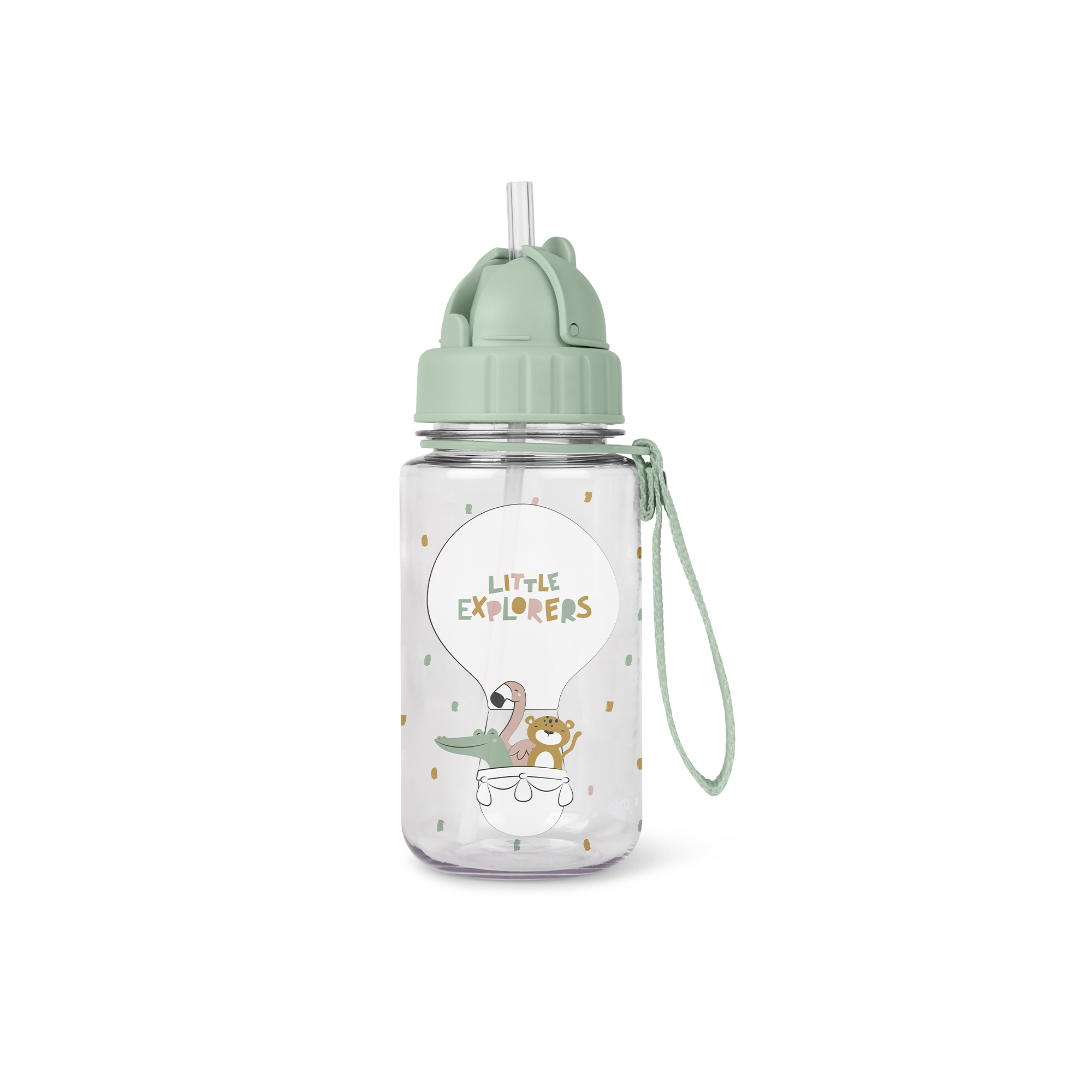 Botella con pajita y colgador 400ML "Little Explores" - Saro